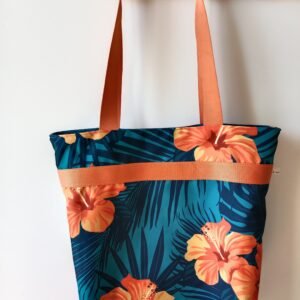 Sac cabas- Sac plage Motif feuille orange