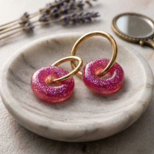 Boucles d'oreilles "DONUT" rose fuchsia avec créoles dorées