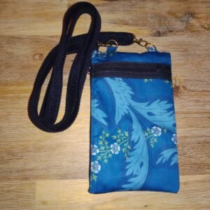 Pochette téléphone "feuillage" turquoise