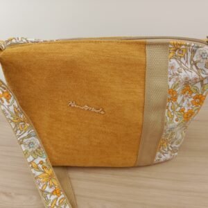Sac bandoulière tissu moutarde et motif fleurs