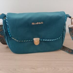 Sac besace turquoise fermeture boucle doré