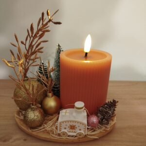 Centre de table - Bougie Led beige avec petit train