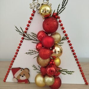 Cadre lumineux fantaisie - sapin Boules dorées et rouges