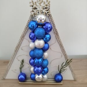 Cadre lumineux fantaisie - sapin Boules argents et bleues