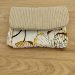 Porte monnaie velours beige et fleurs beiges