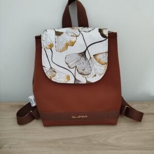 Sac à dos Simili cuir caramel - fleurs beige