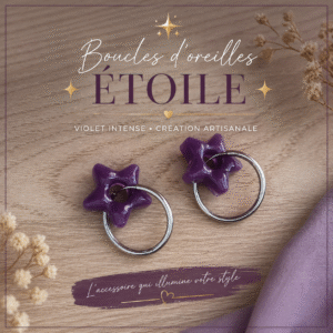 Boucles d'oreilles "ETOILE" violet avec créoles