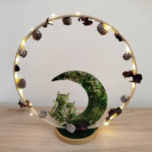 Lampe veilleuse "Chat"  - coloris vert bouteille et doré