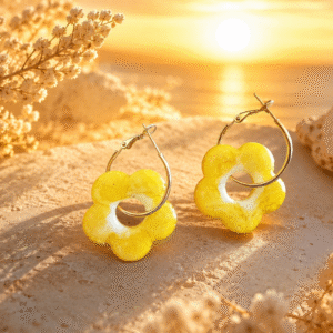 Boucles d'oreilles "FLEURS" jaune vif avec créoles