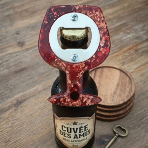 Décapsuleur résine rouge pailleté rouille