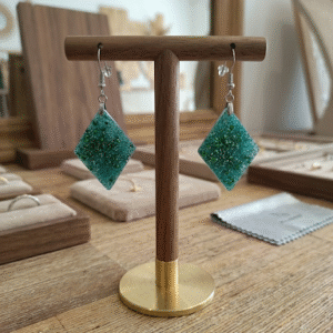 Boucles d'oreilles "LOSANGE"  vert pailletté