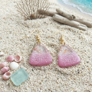 Boucles d'oreilles "TRIANGLE"  ROSE pailleté