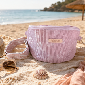Sac banane Velours ROSE Fleurs incrustées