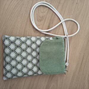 Pochette téléphone  - Velours VERT- Géométrique Vert
