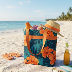 Sac cabas- Sac plage Motif feuille orange