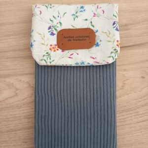 Etui à lunettes Velours gris - motif fleurs