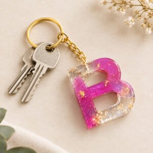 Porte-clés "Lettre B" Fuchsia,transparent,doré